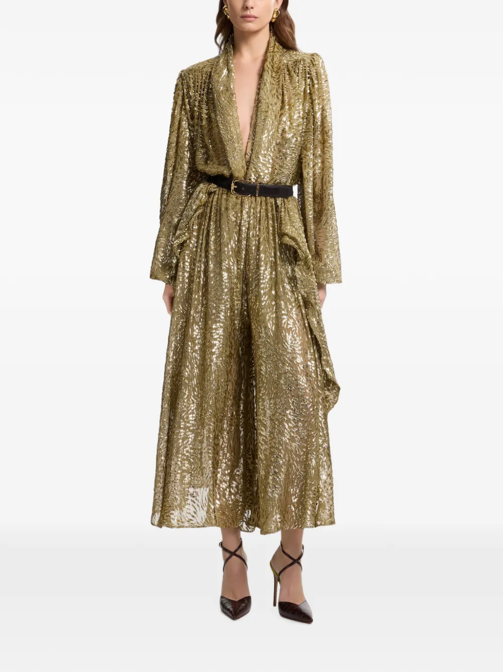 Elie Saab Ruffled Trousers in Gold, view 2