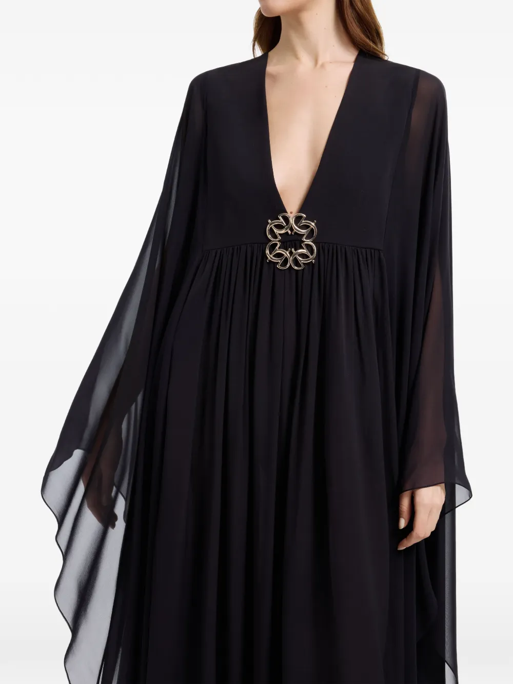 Elie Saab Zijden maxi-jurk met verfraaide details Zwart