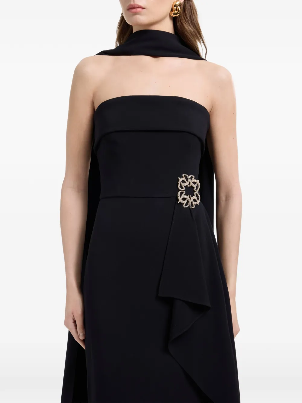Elie Saab Strapless maxi-jurk met broche Zwart