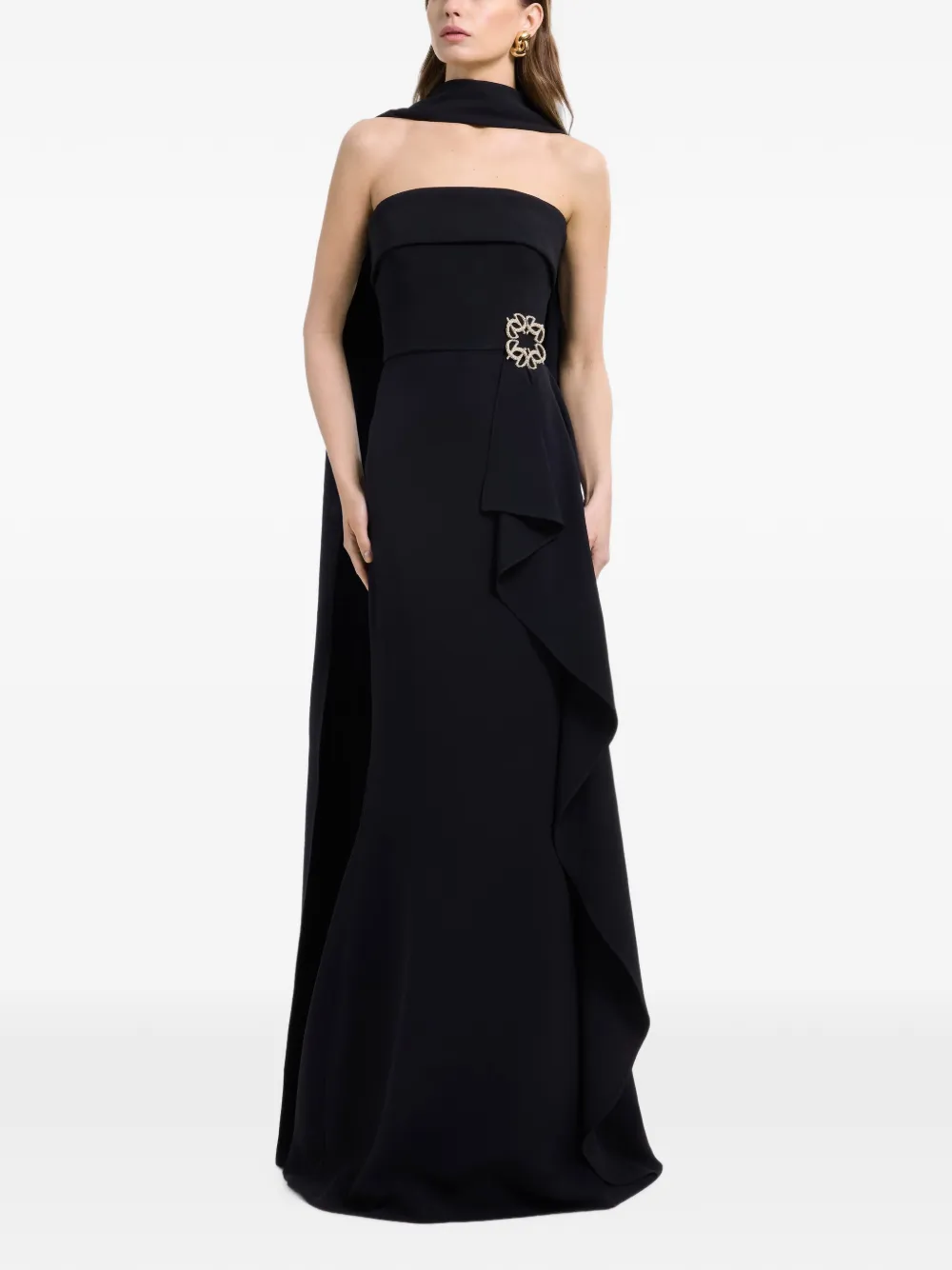 Elie Saab strapless brooch-detail maxi dress