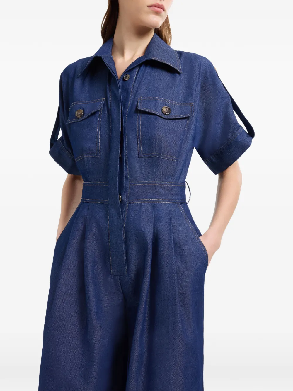 Elie Saab Denim jumpsuit met korte mouwen Blauw