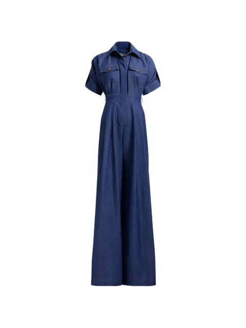 Elie Saab short-sleeve denim jumpsuit