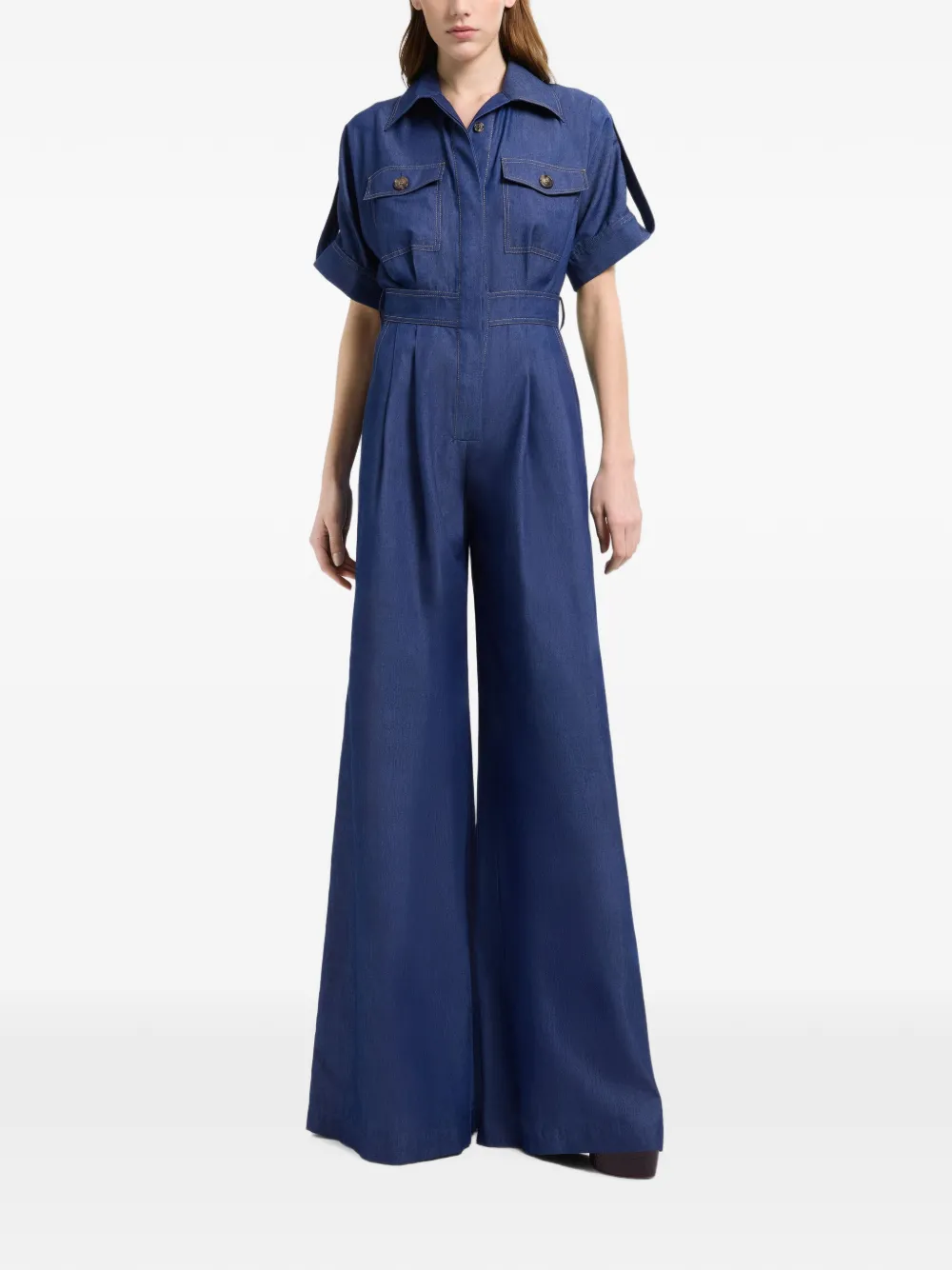 Elie Saab Denim jumpsuit met korte mouwen Blauw