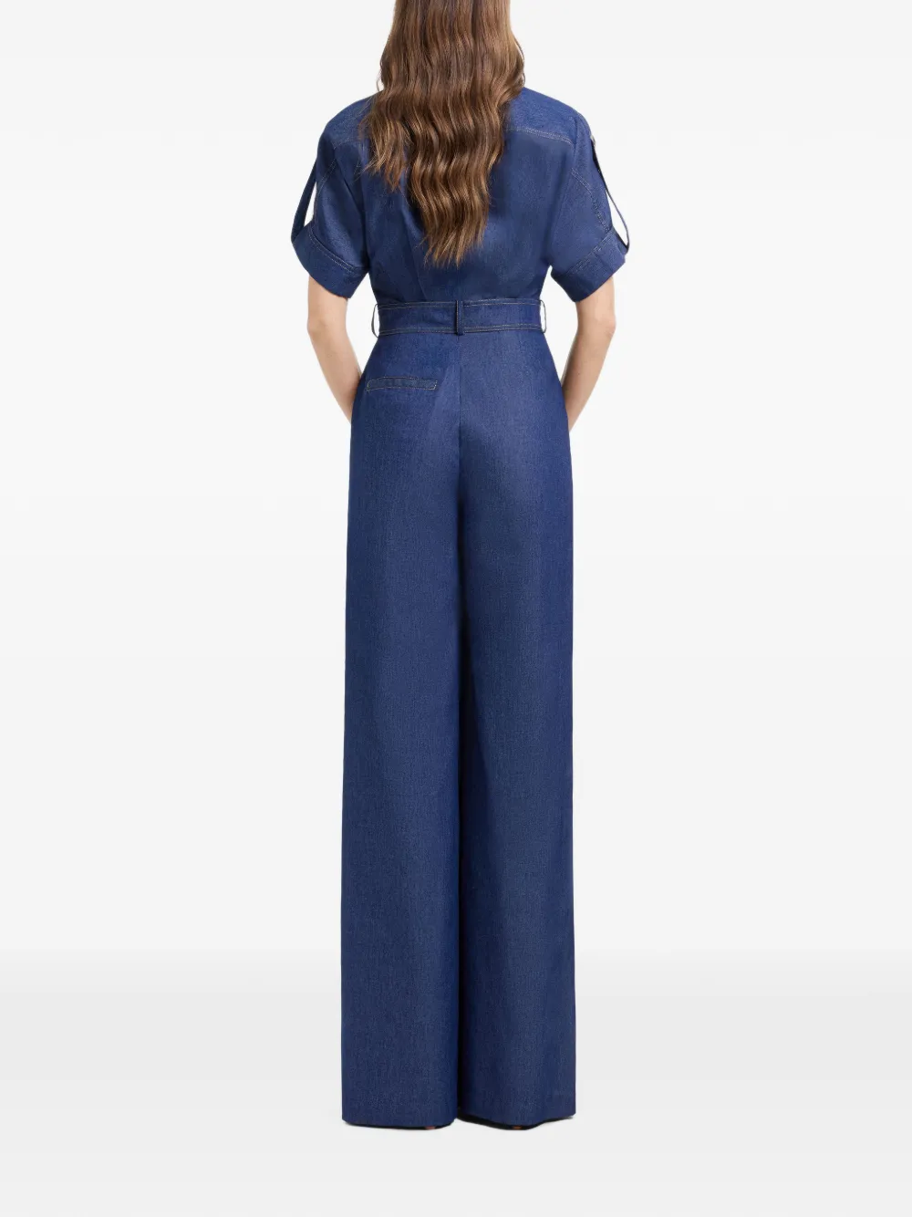 Elie Saab Denim jumpsuit met korte mouwen Blauw