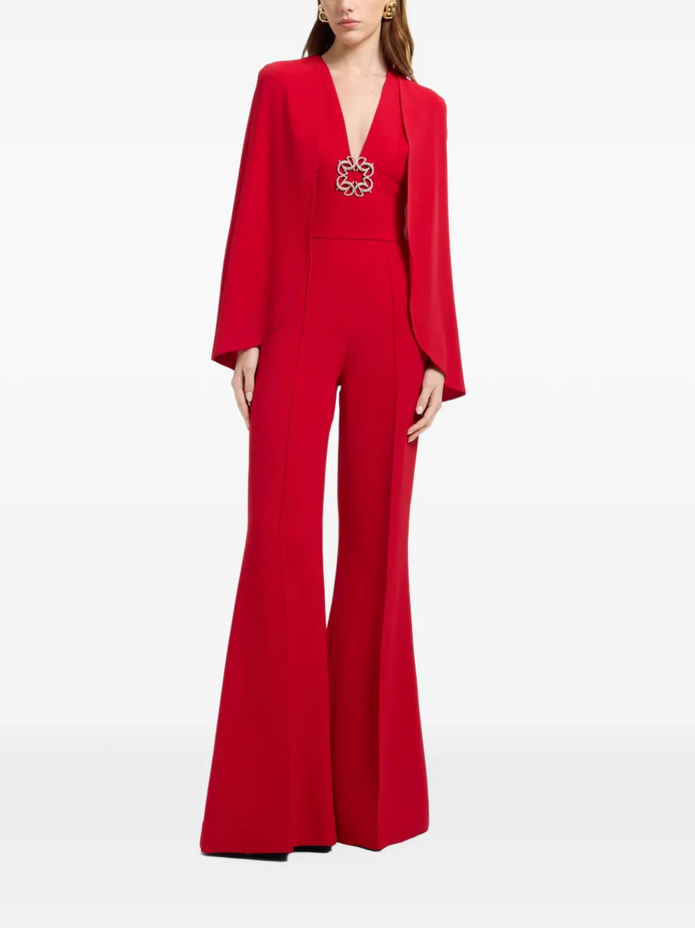 Elie Saab Jumpsuit verfraaid met kristallen en cape Rood