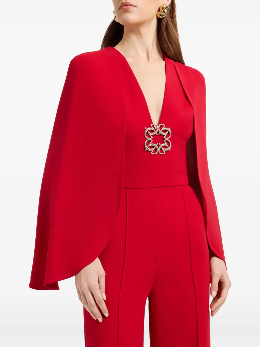 Elie Saab Jumpsuit verfraaid met kristallen en cape Rood