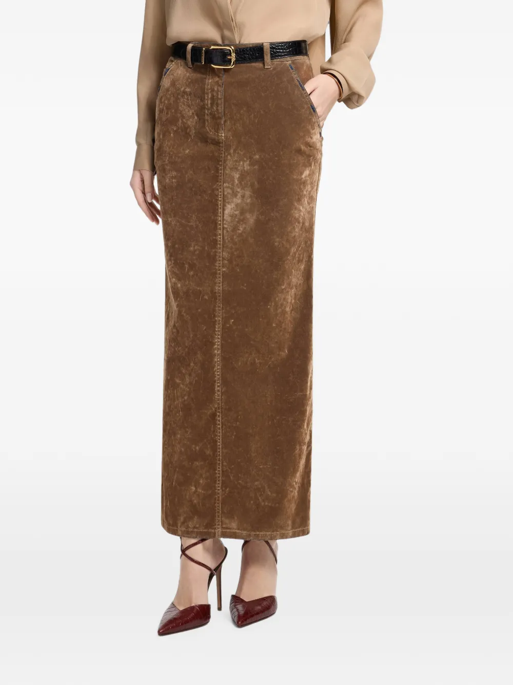 Elie Saab Denim maxi-rok met flock-effect Bruin