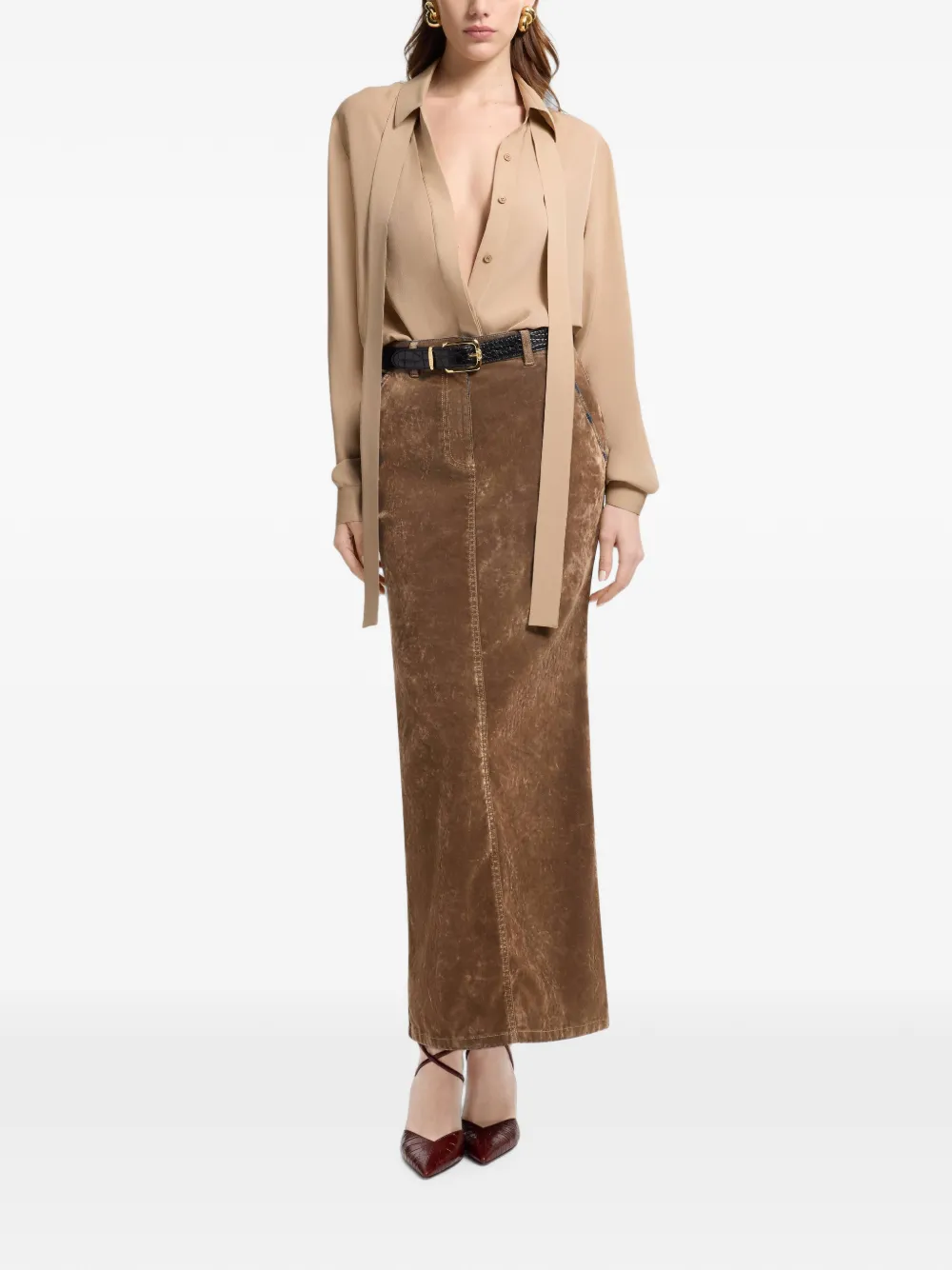 Elie Saab Denim maxi-rok met flock-effect Bruin