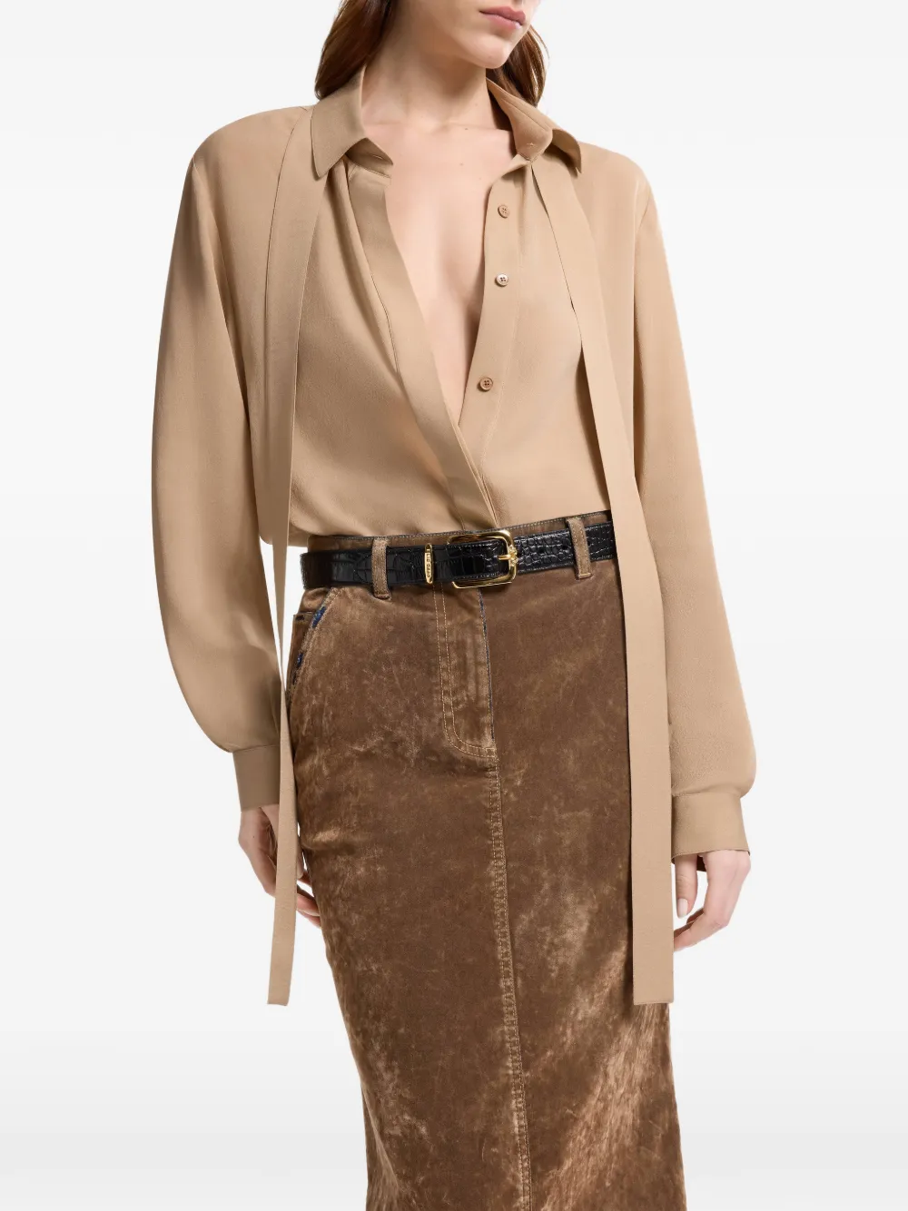 Elie Saab Denim maxi-rok met flock-effect Bruin