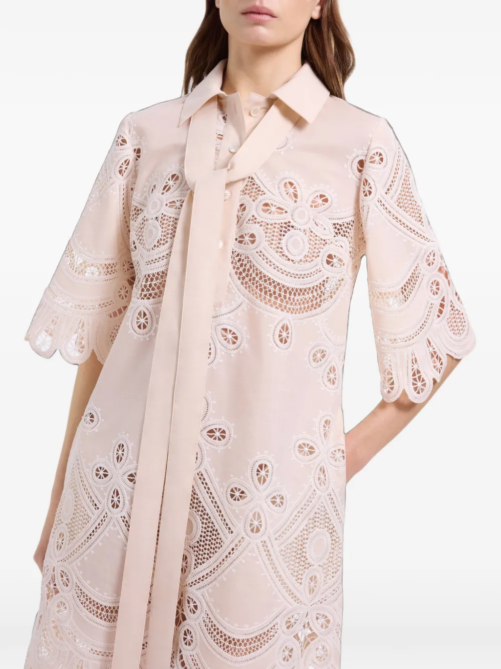 Elie Saab Mini-jurk met borduurwerk en strik Beige