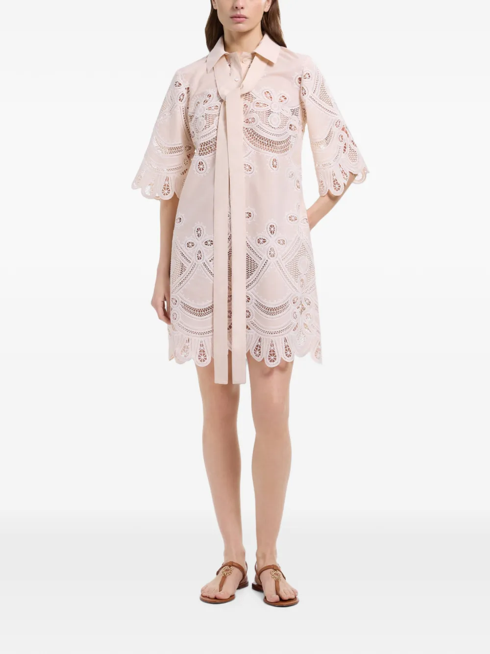 Elie Saab Mini-jurk met borduurwerk en strik Beige