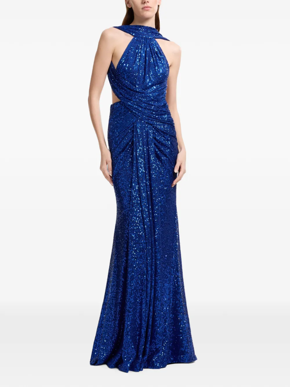 Elie Saab Maxi-halterjurk met pailletten Blauw