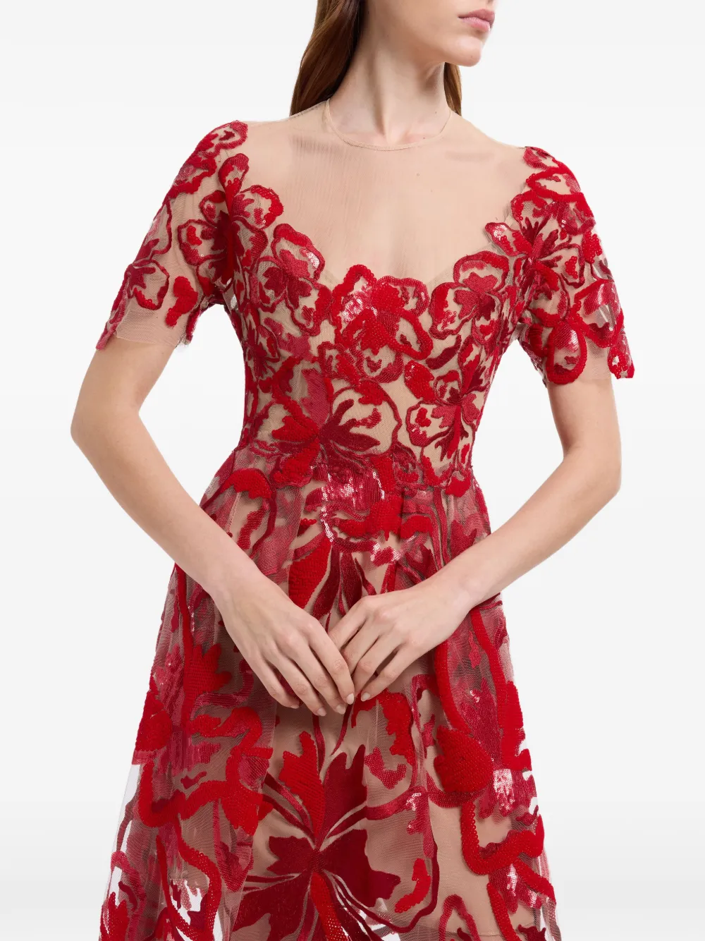 Elie Saab sequin-embellished midi dress Rood