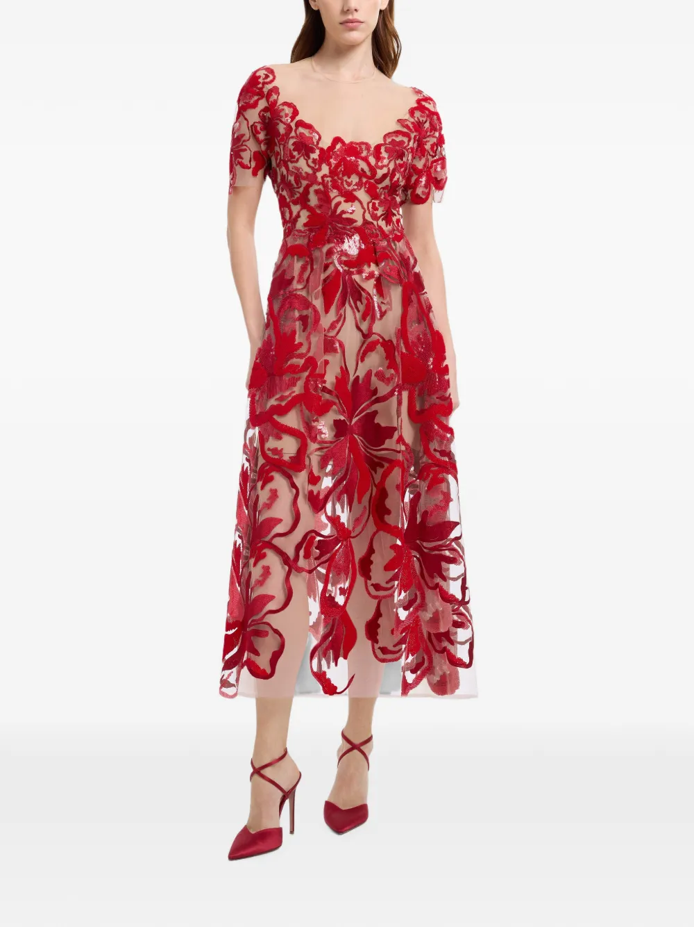 Elie Saab sequin-embellished midi dress Rood