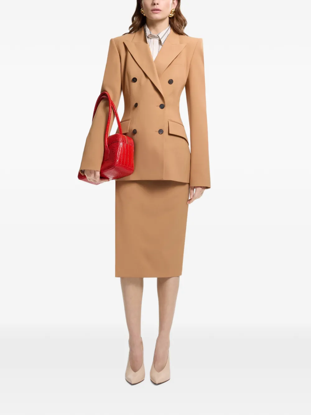Elie Saab Blazer met dubbele rij knopen en puntige revers Beige