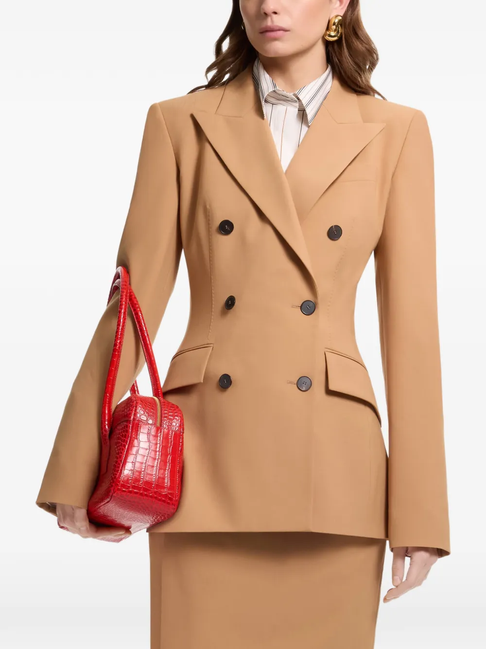 Elie Saab Blazer met dubbele rij knopen en puntige revers Beige