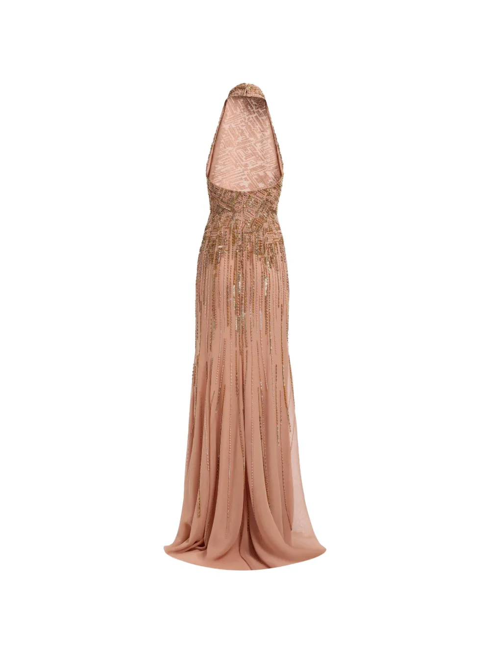 Elie Saab Maxi-jurk met halternek en geborduurde kralen Beige