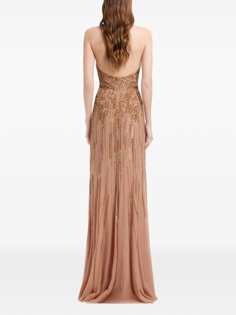 Elie Saab Maxi-jurk met halternek en geborduurde kralen Beige
