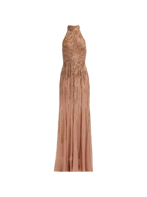 Elie Saab 비즈 자수 홀터넥 맥시 드레스