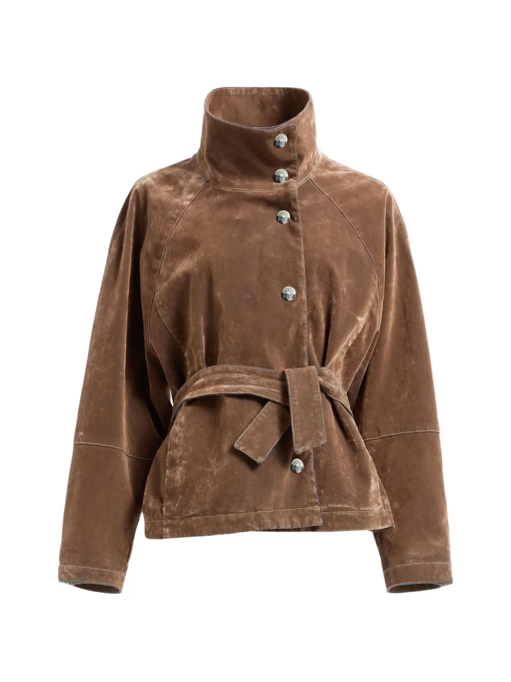 Elie Saab flocked belted denim jacket - Marrone