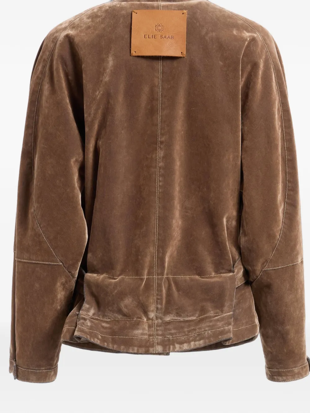 Elie Saab Denim jack met flock-effect en ceintuur Bruin