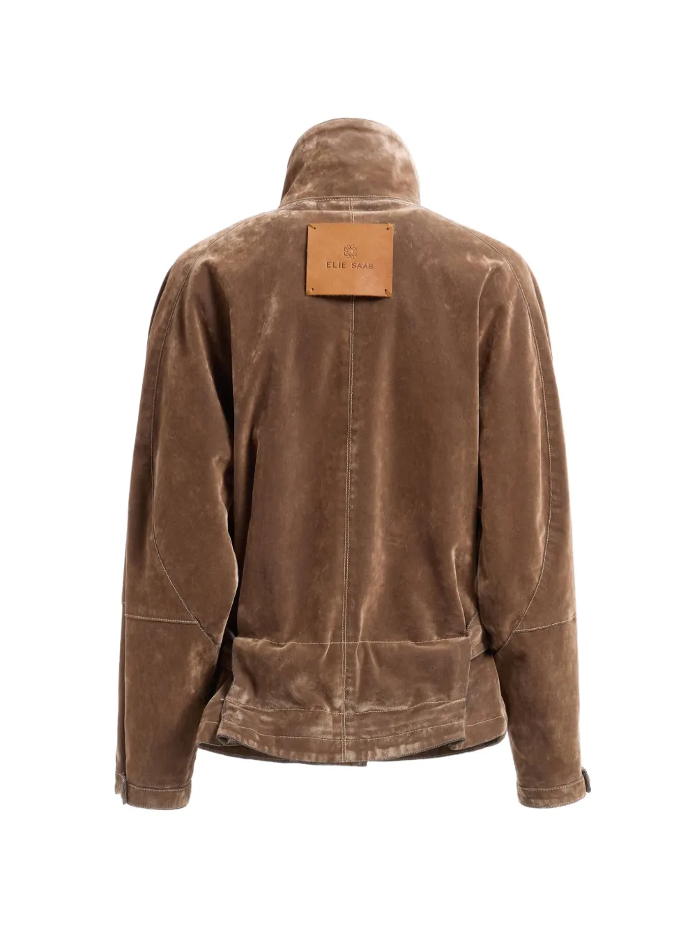 Elie Saab Flocked Belted Denim Jacket in Brown, view 5