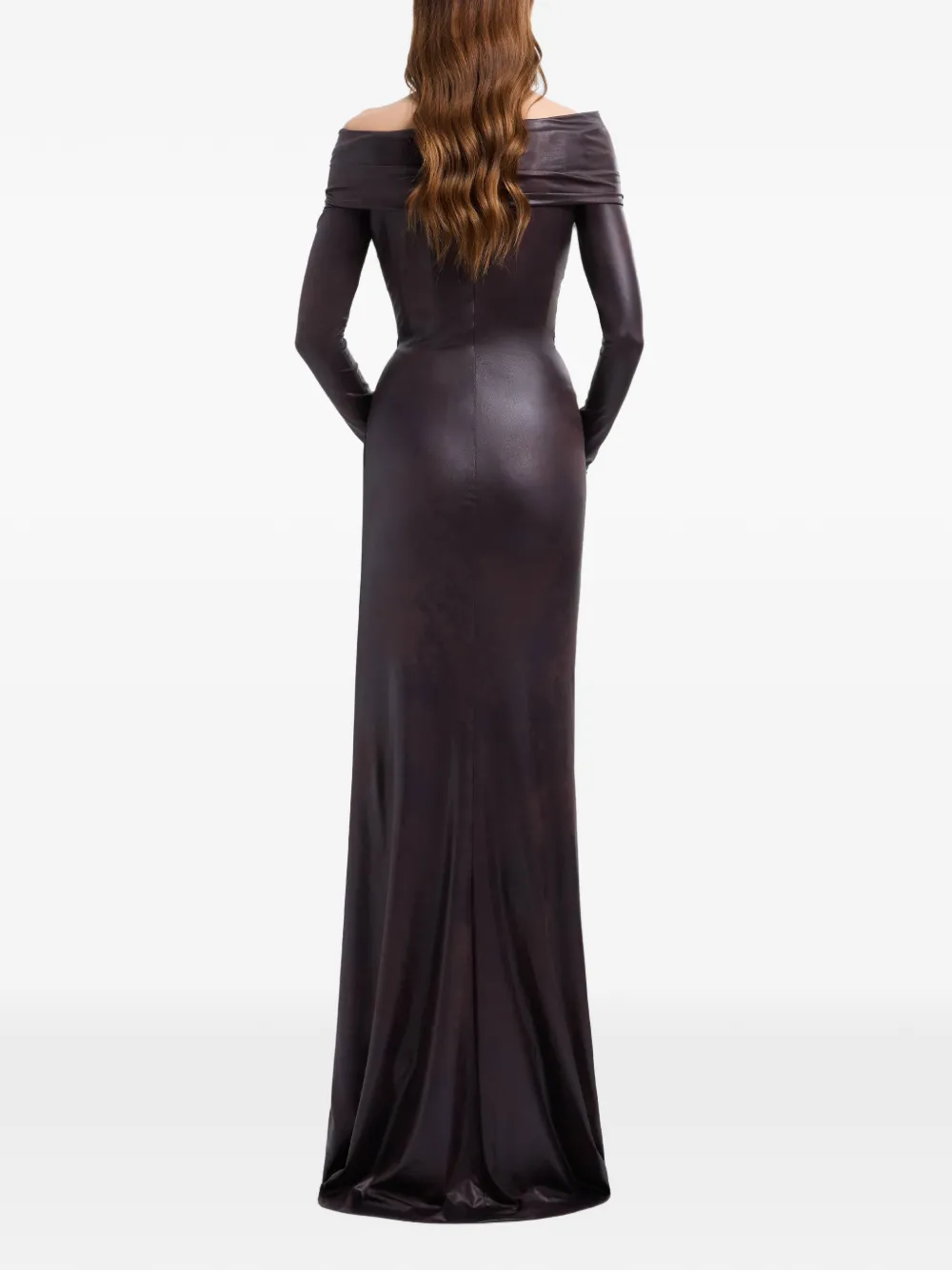 Elie Saab Off-shoulder gedrapeerde maxi-jurk Bruin