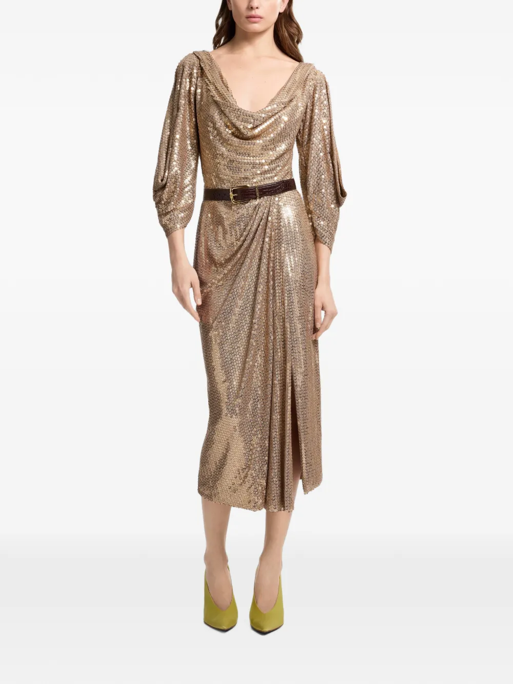 Elie Saab Midi-jurk verfraaid met pailletten Goud