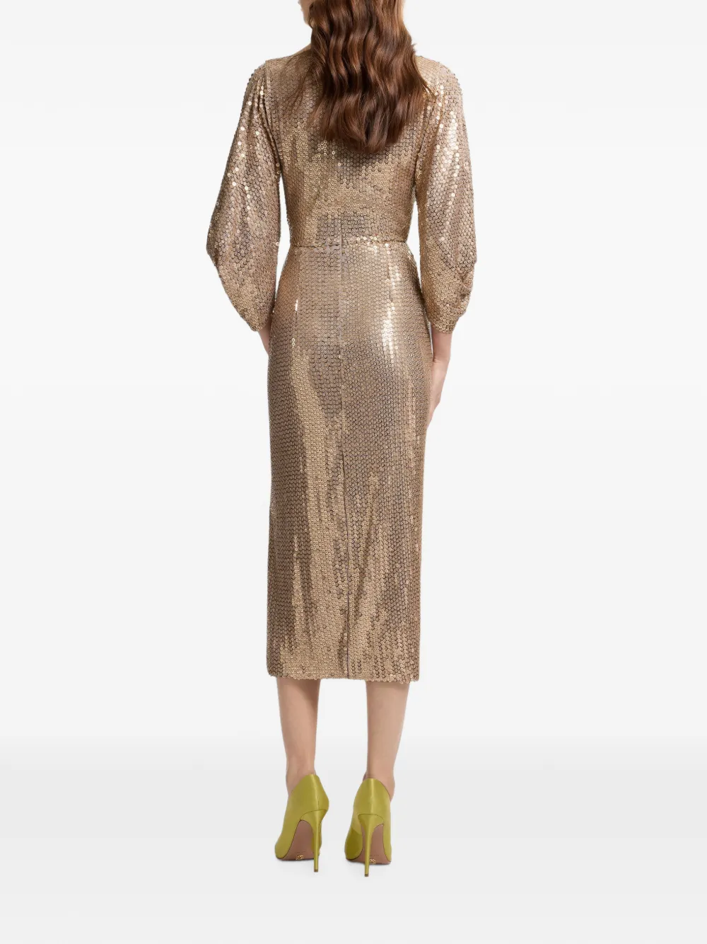 Elie Saab Midi-jurk verfraaid met pailletten Goud