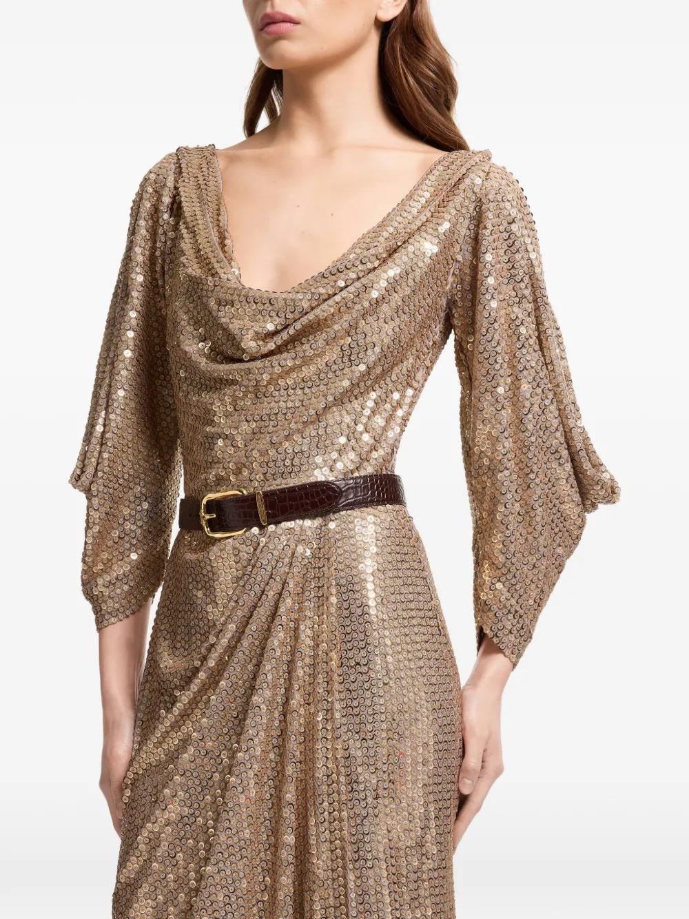 Elie Saab Midi-jurk verfraaid met pailletten Goud