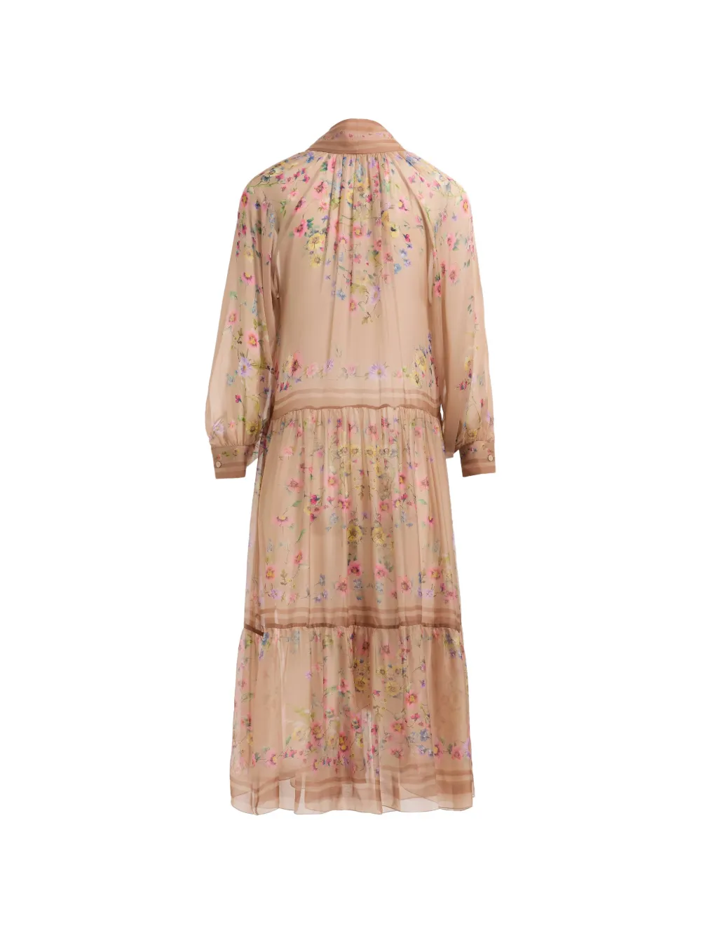 Elie Saab Midi-jurk met bloemen-print en strik Beige