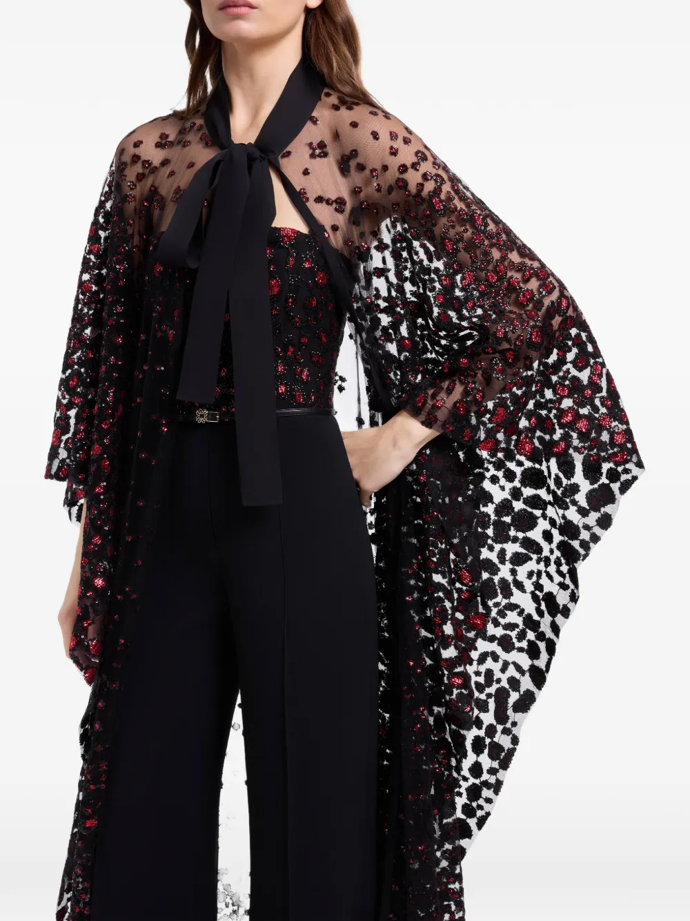 Elie Saab Cape verfraaid met pailletten Zwart