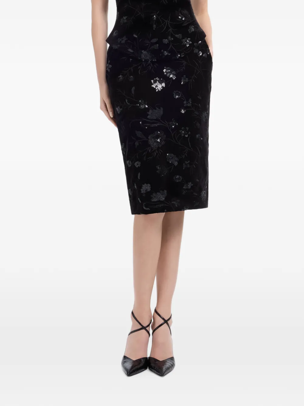 Elie Saab Midi-rok met geborduurde details Zwart