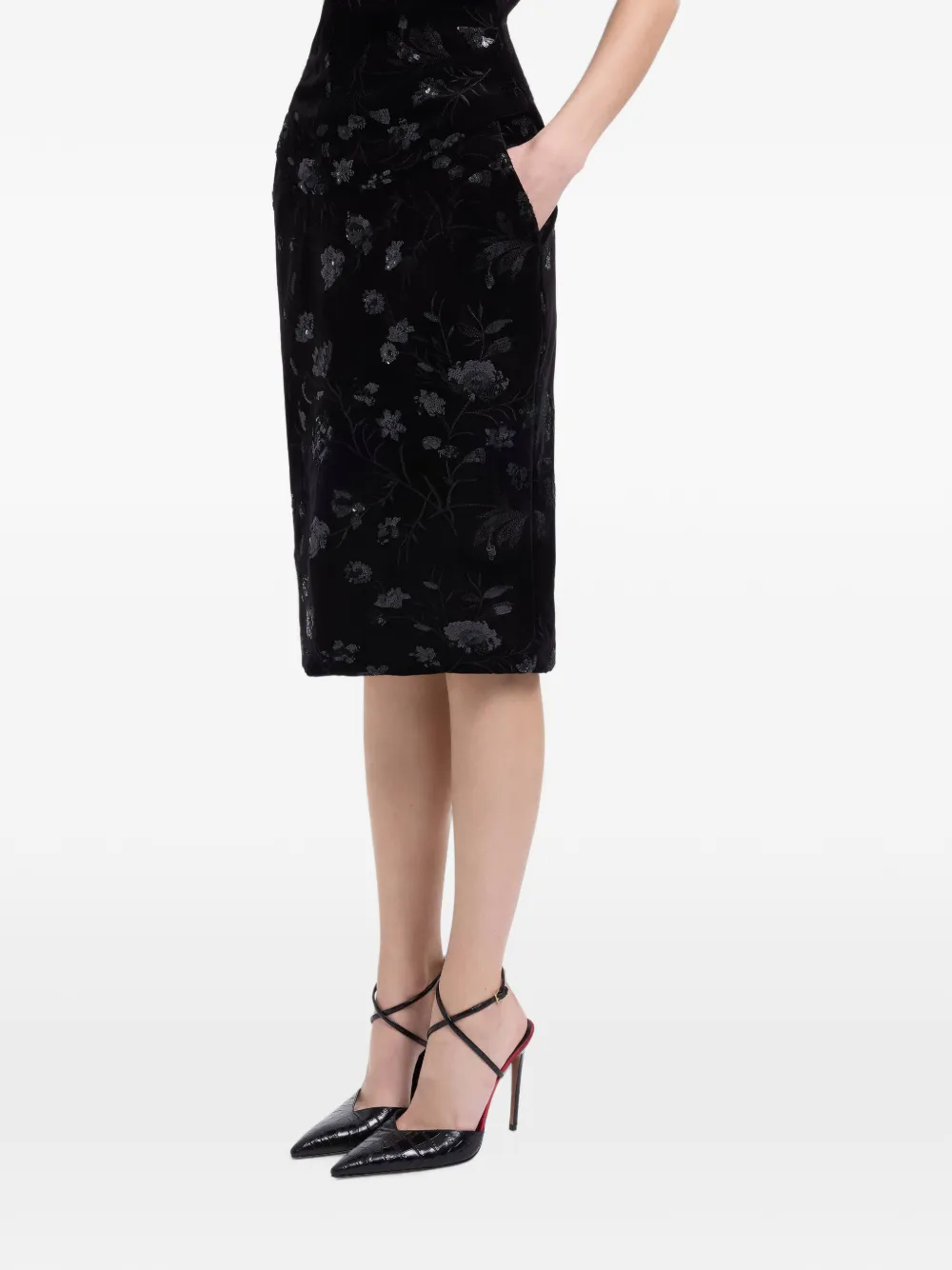 Elie Saab Midi-rok met geborduurde details Zwart
