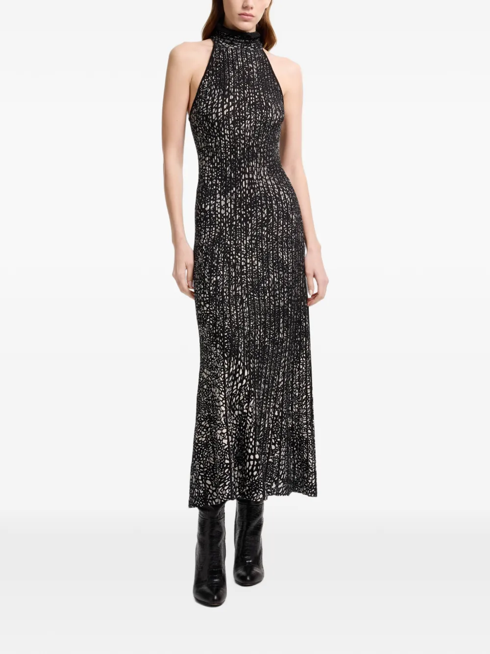 Elie Saab Midi-jurk met halternek en stippen Zwart