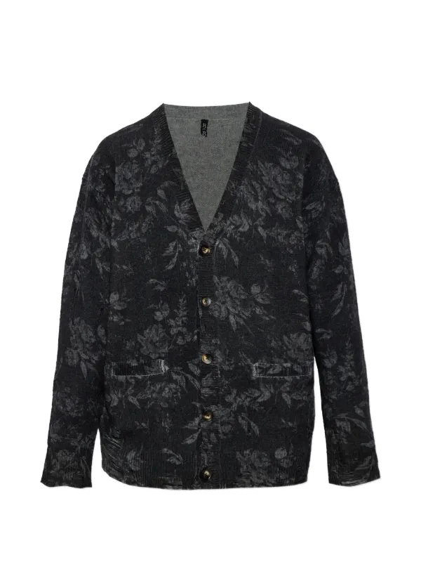 R13 Floral-motif Wool Cardigan in Black