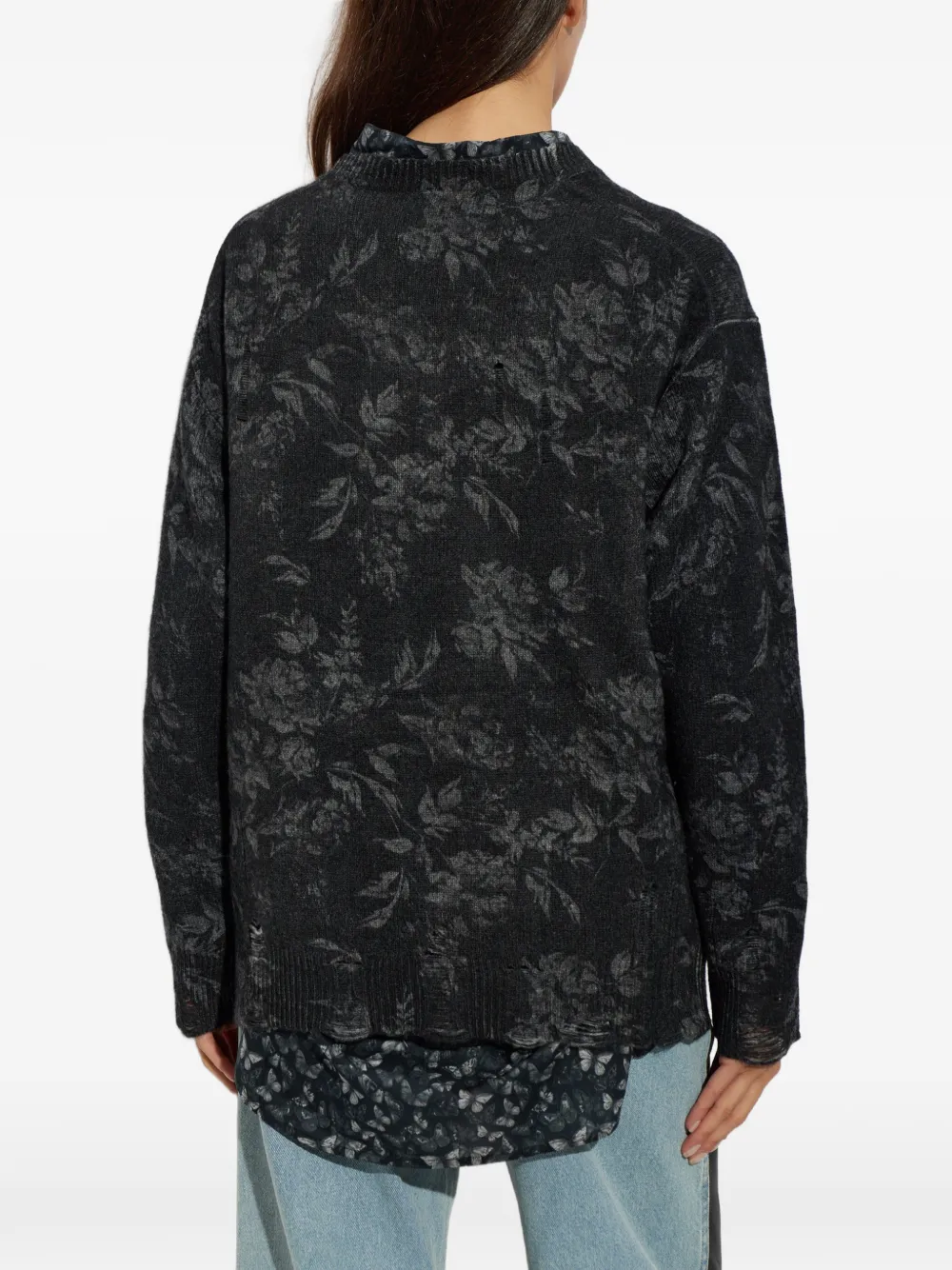 R13 Floral-motif Wool Cardigan in Black, view 4