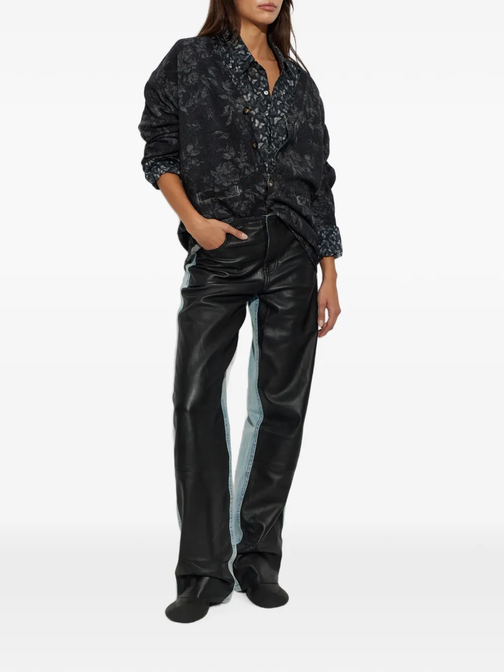 R13 Floral-motif Wool Cardigan in Black, view 2