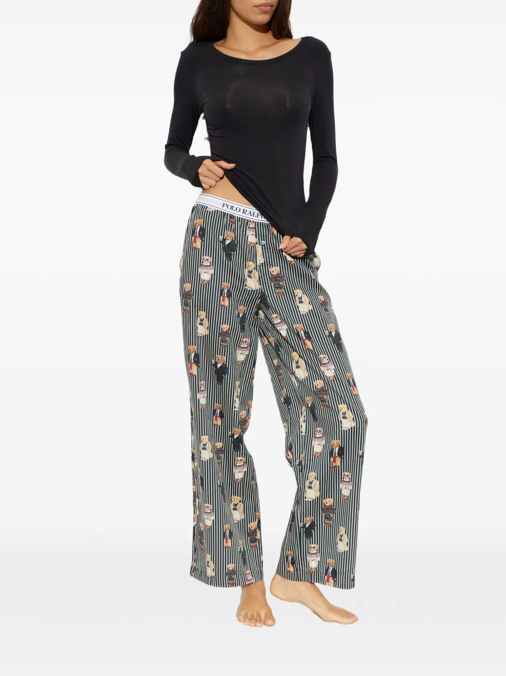 Polo Ralph Lauren Pyjamatop met geborduurd logo en lange mouwen Zwart