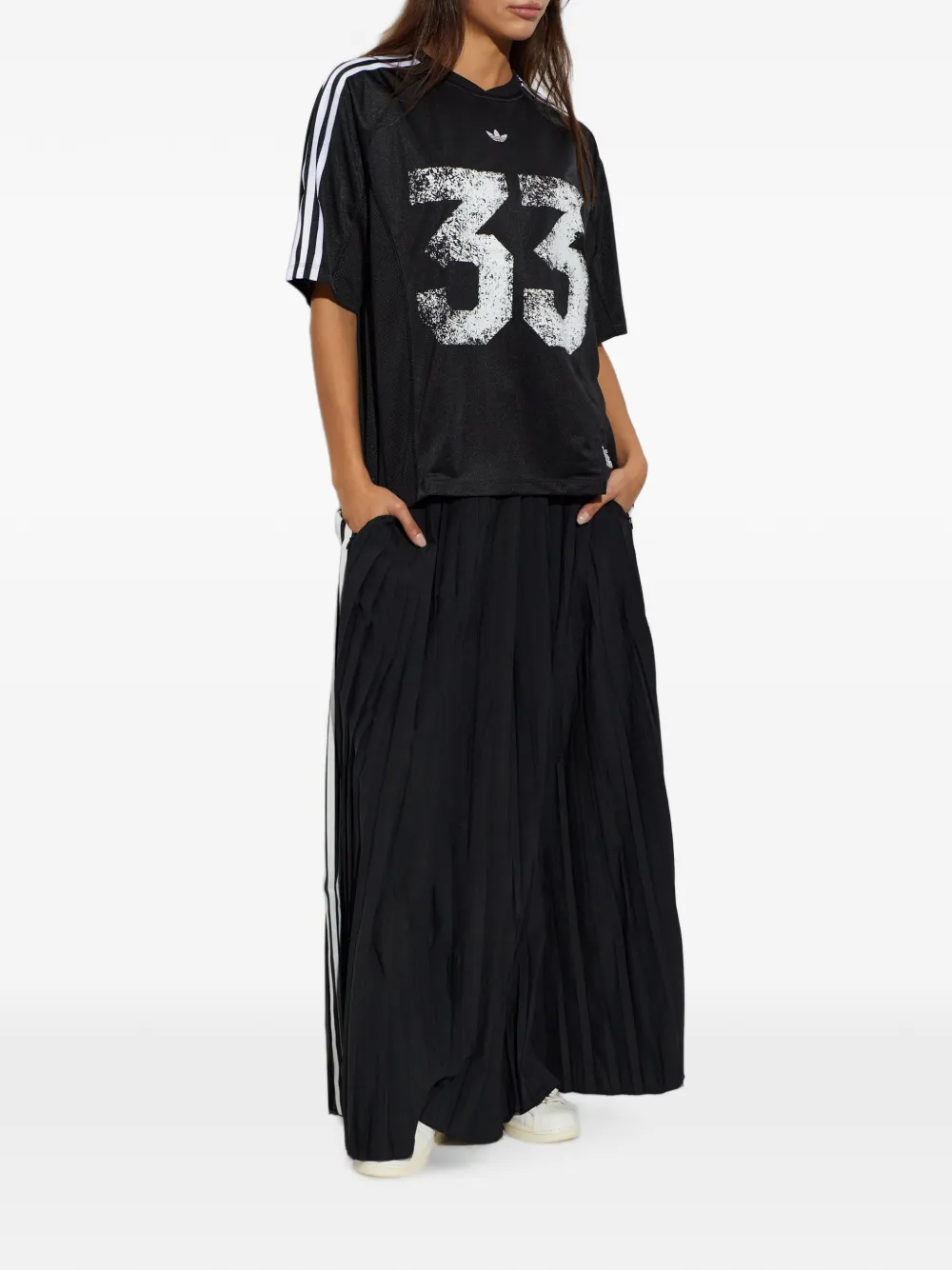 adidas Palazzo plooibroek met wijde pijpen Zwart