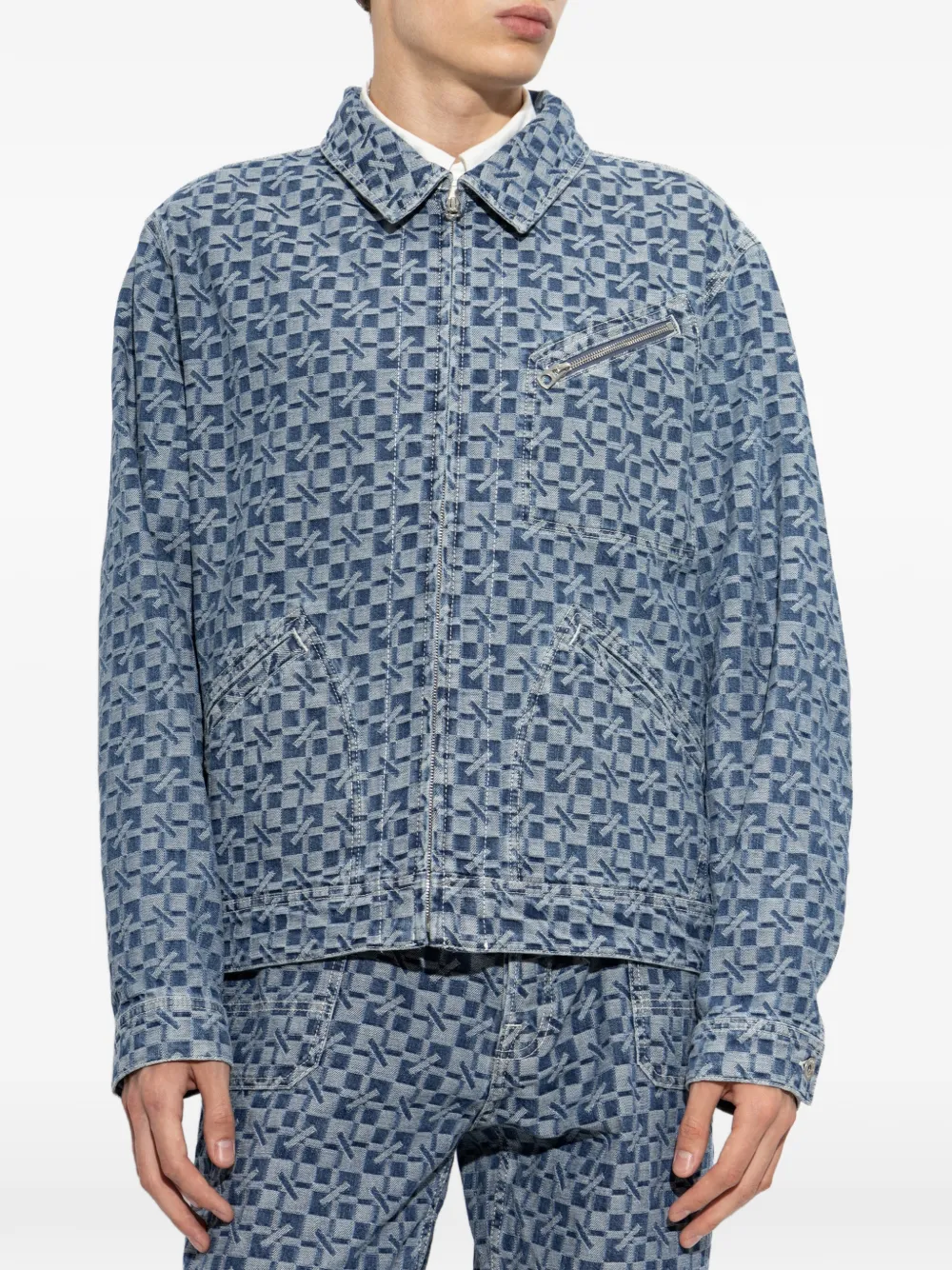 Kenzo monogram-print jacket Blauw