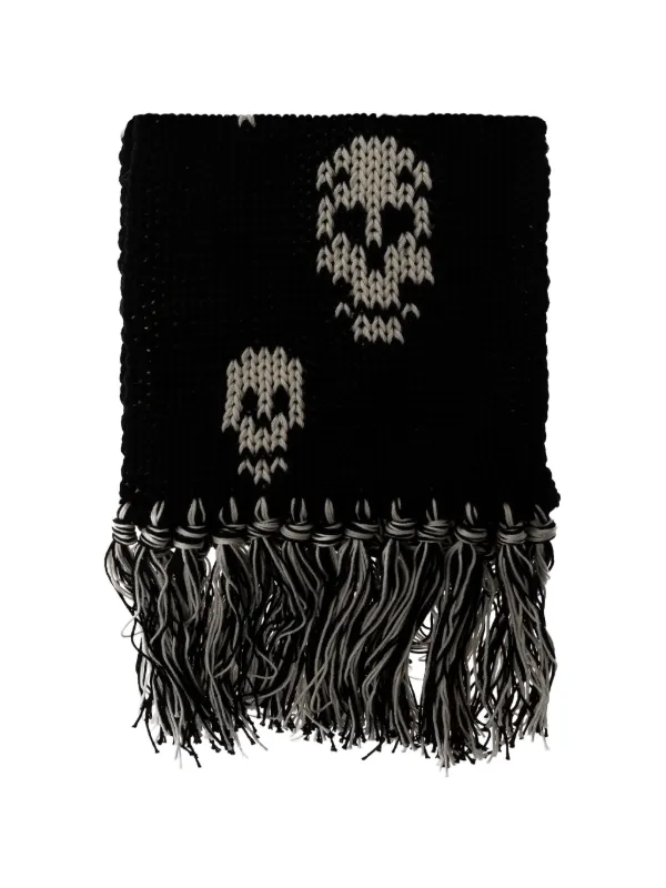 Alexander McQueen Skull-motif Fringed Scarf in Black