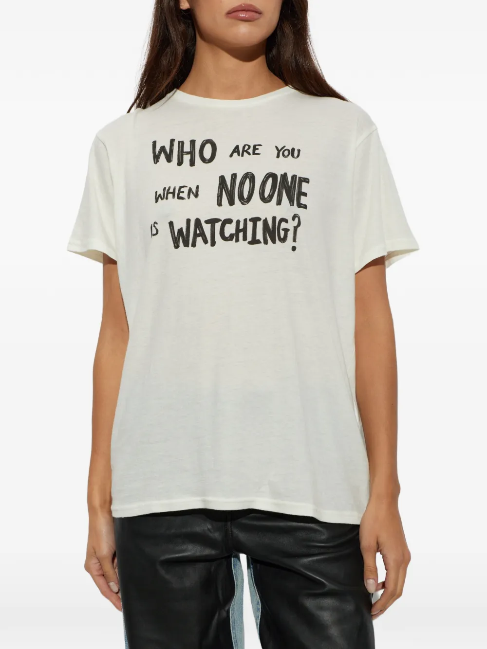 R13 Who Are You Boy T-shirt met tekst Beige