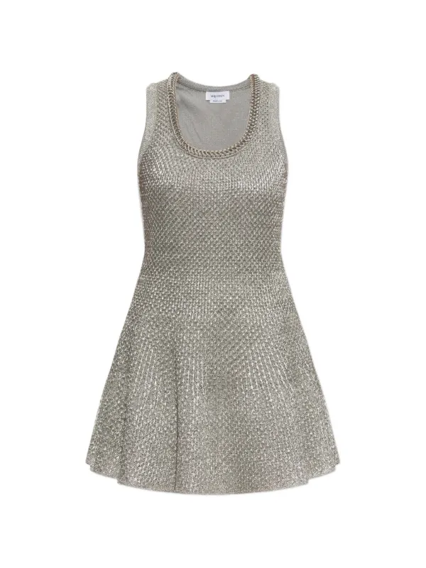alexander mcqueen metallic knit dress chain-trimmed metallic-knit Mini | Silver White maxi dresses