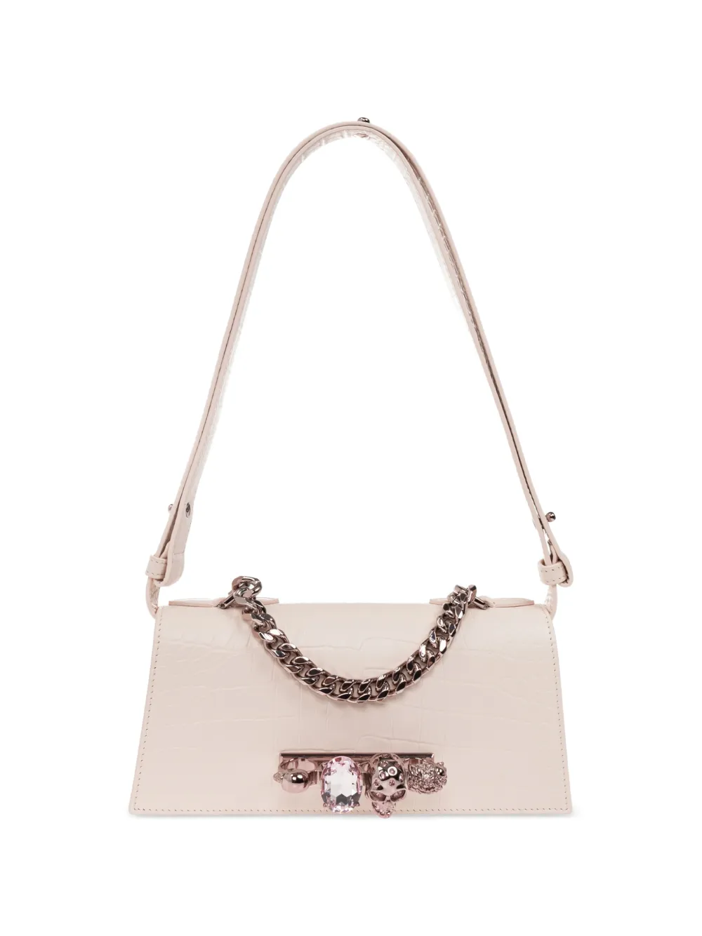 Alexander McQueen Mini Jewelled croc-effect shoulder bag