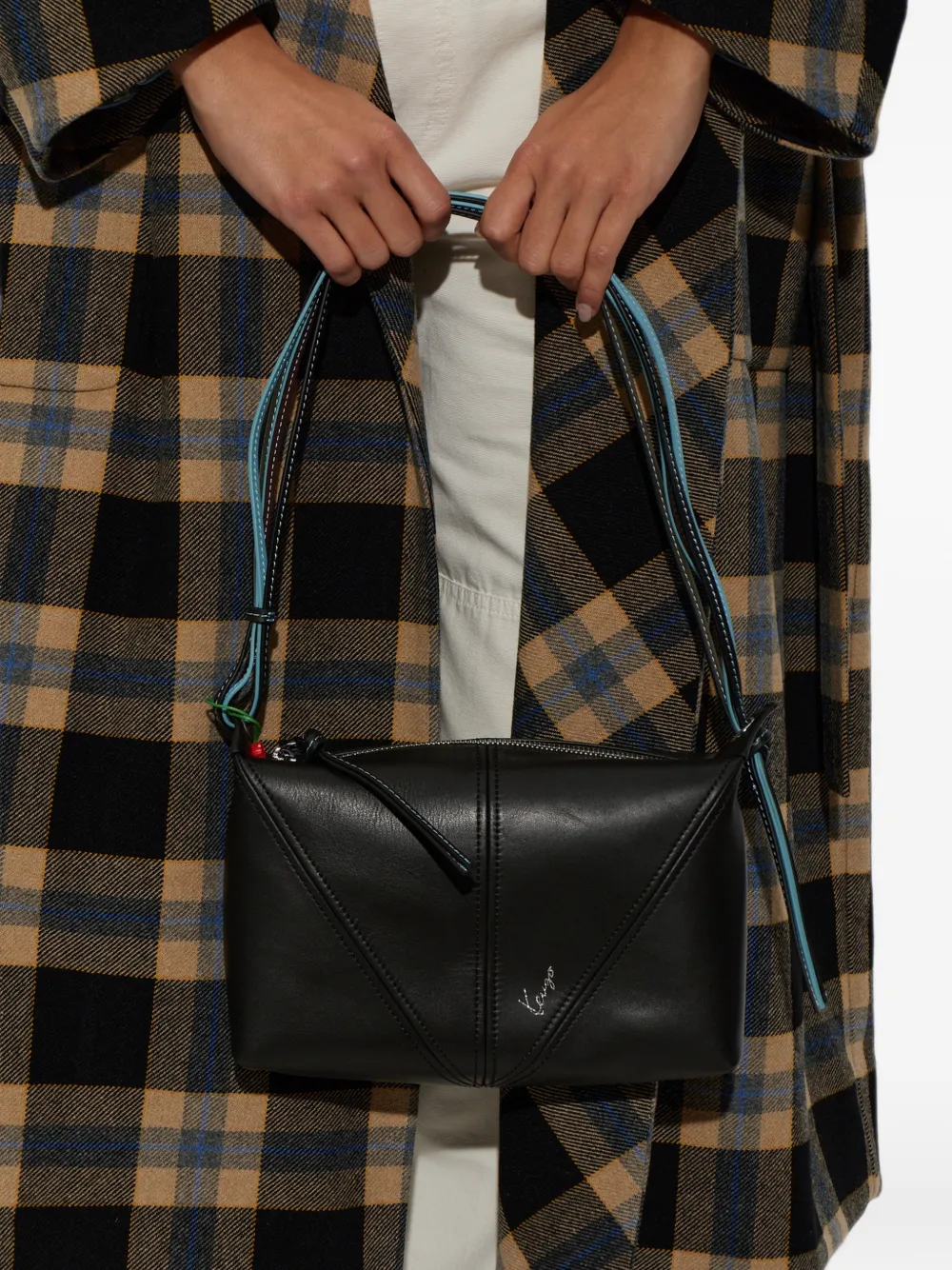 Kenzo Kite leren schoudertas met logo-plakkaat Zwart