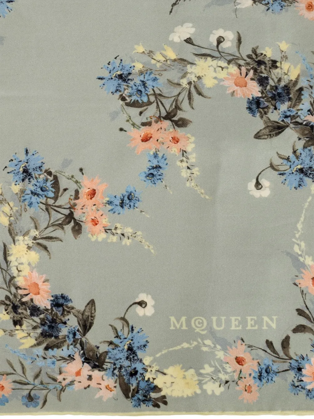 Alexander McQueen Floral-motif Silk Scarf in Green, view 2