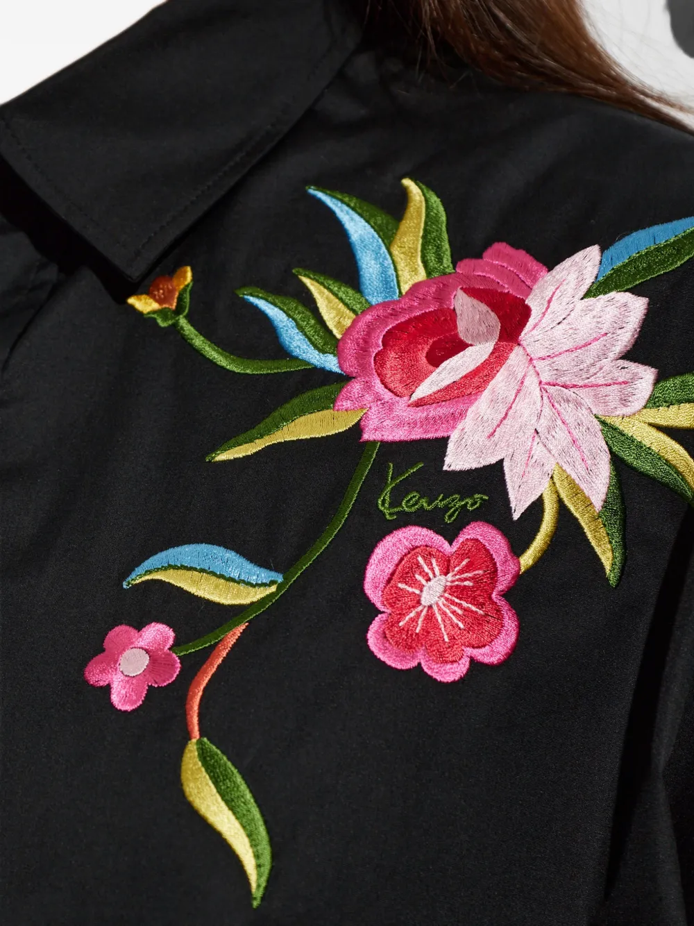 Kenzo Wildflower overhemd met geborduurde bloemen en korte mouwen Zwart