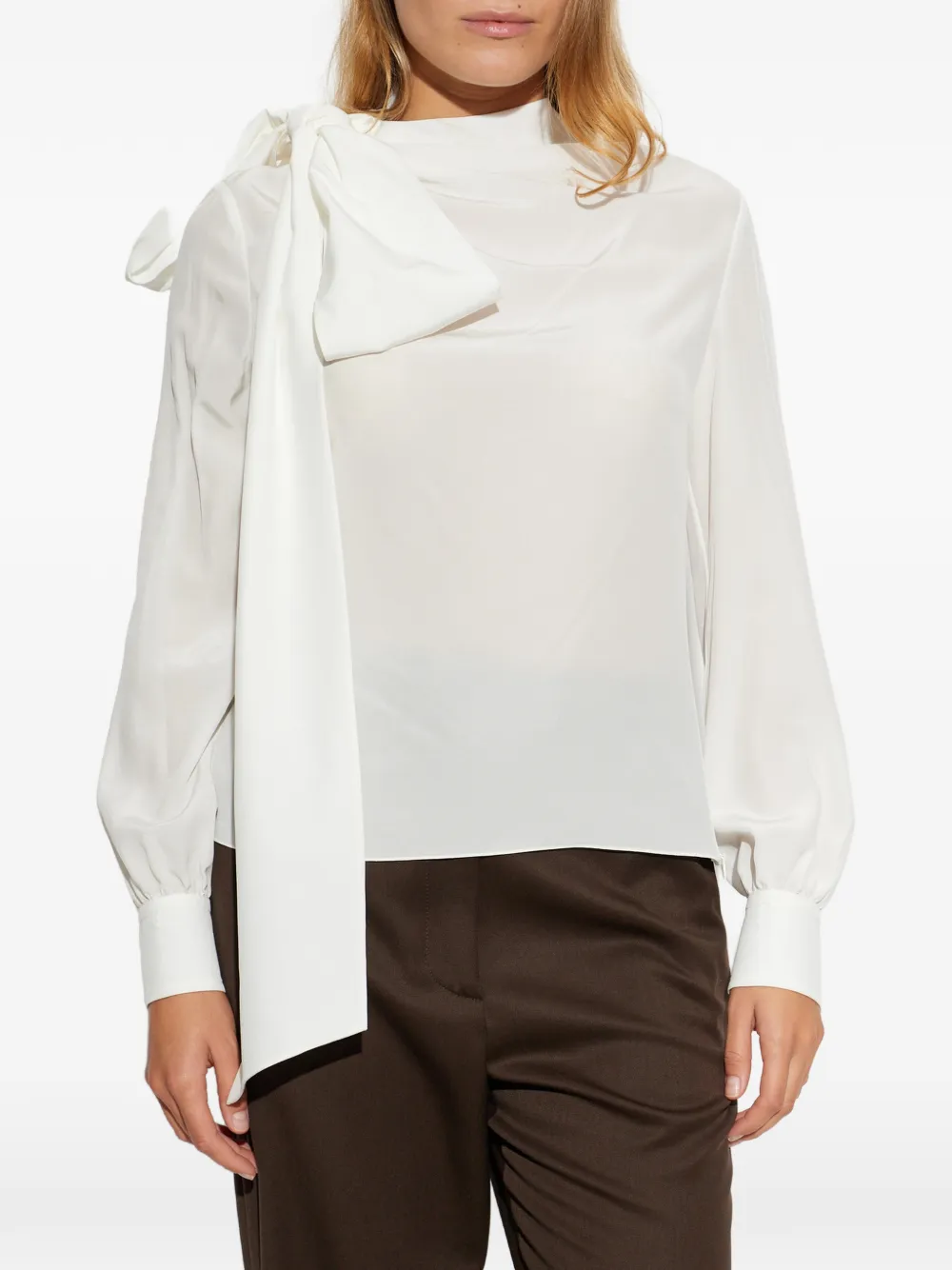 Alexander McQueen bow-detail silk shirt - Bianco
