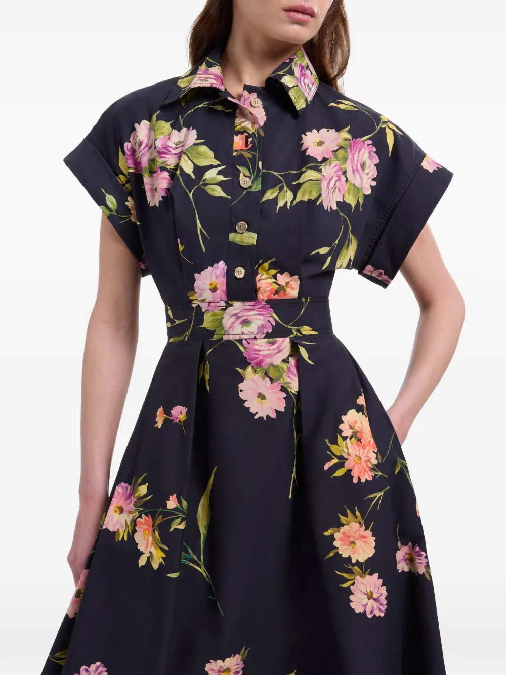 Elie Saab Midi-jurk met bloemenprint Zwart